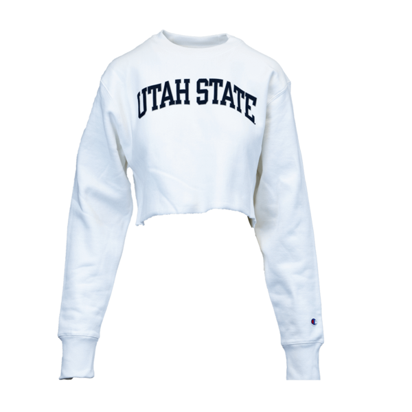 womens champion utah state collegiate white cropped crew sweatshirt